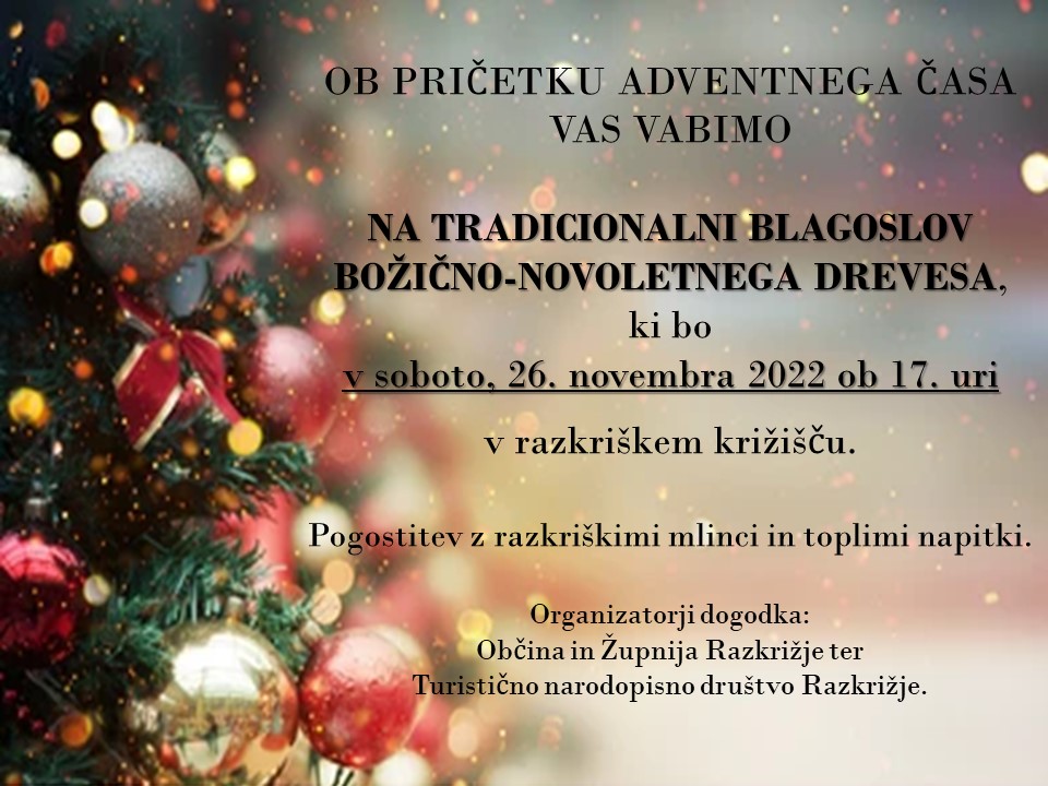 Vabilo na tradicionalni blagoslov božično-novoletnega drevesa s prižigom lučk